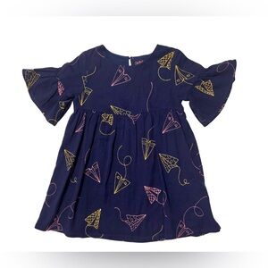 Navy Blue Kids Dress with Yellow and Pink Paper Airplanes | Cat&Jack